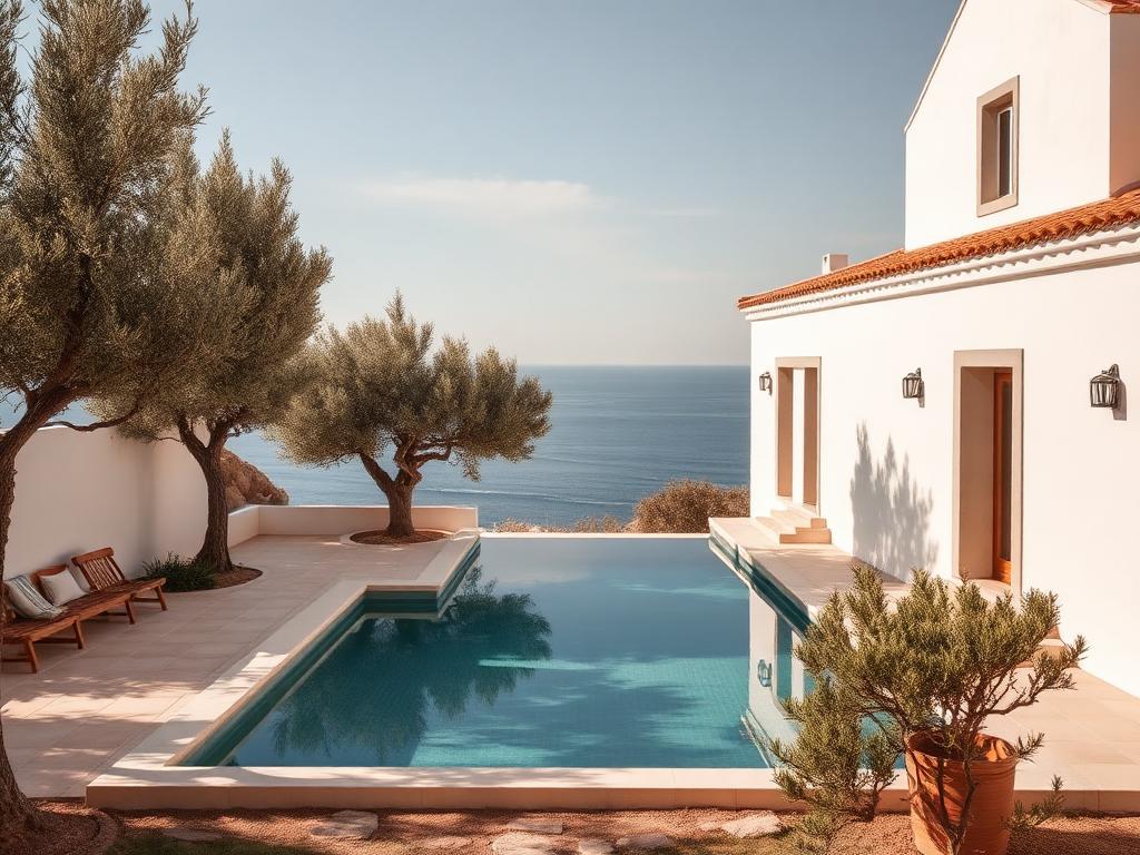Mediterranean villa with pool overlooking the sea